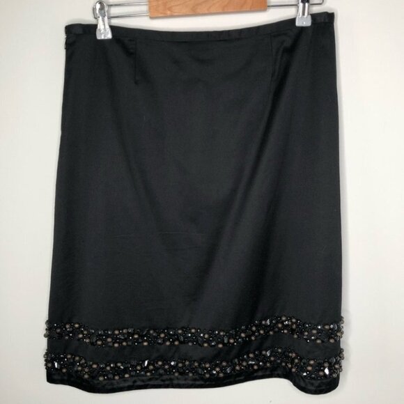 BODEN Black‎ Wooden Beaded Trim Knee Length Skirt  Size 14R - Picture 3 of 5